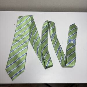 Haines & Bonner of London Men's Green Blue White Stripes Tie Silk